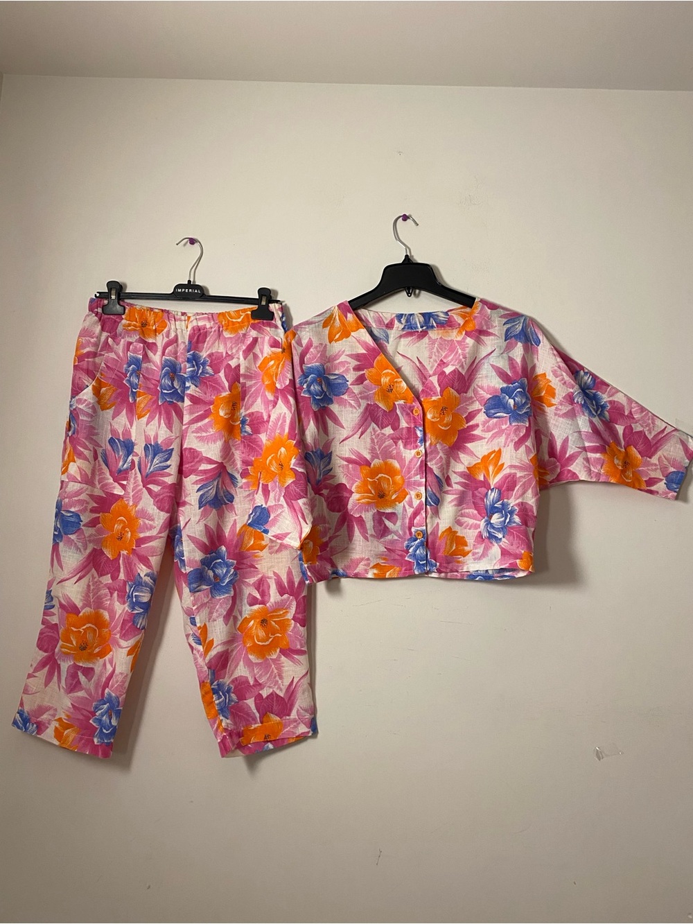 Two-Piece Cotton Set - Pink, Orange & Blue floral with pockets